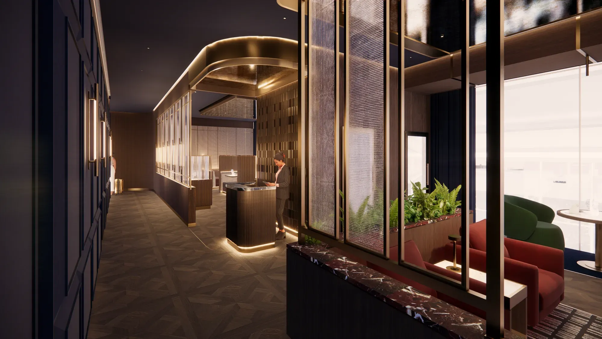 Rendering of the Concorde dining entrance in the new Terminal 5 C lounge