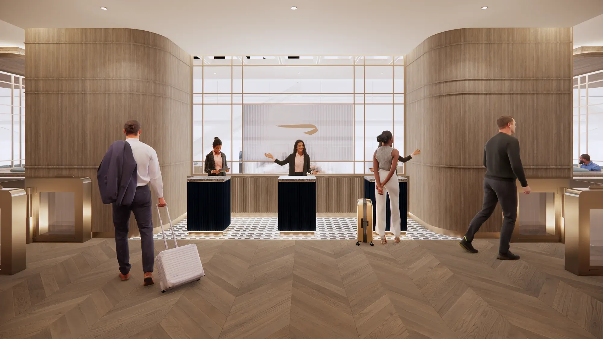 Rendering of the main entrance of the new British Airways lounge at Heathrow Terminal 5 C gates