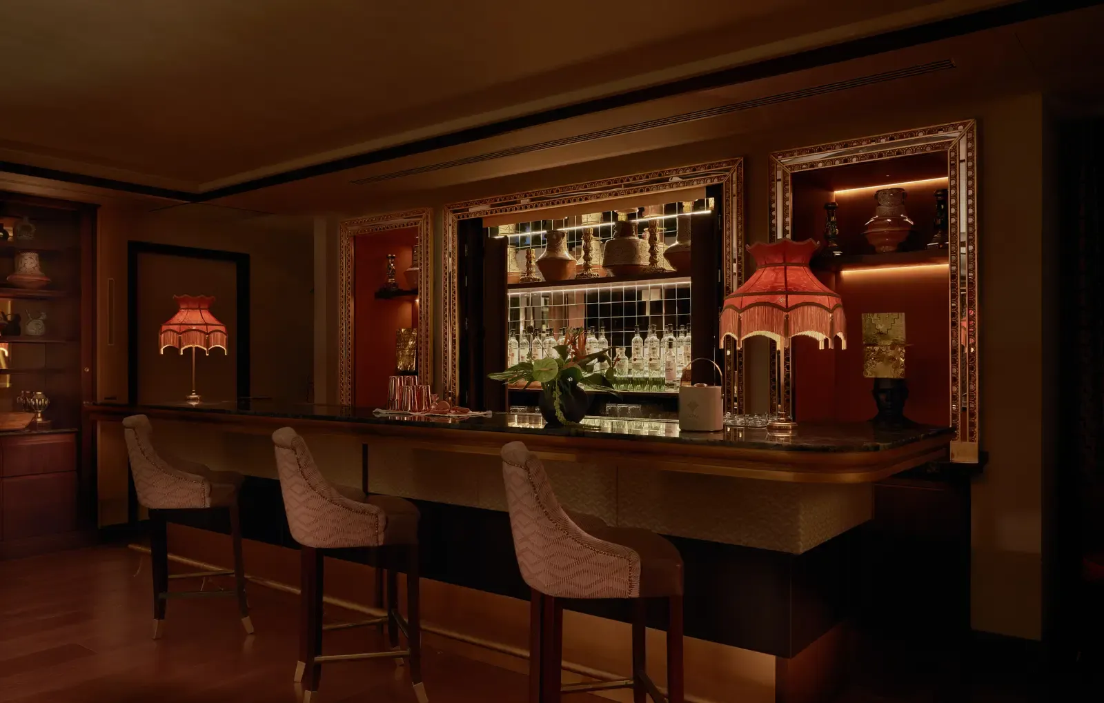 The made-to-measure pisco bar in the salon of the COYA Suite Marbella