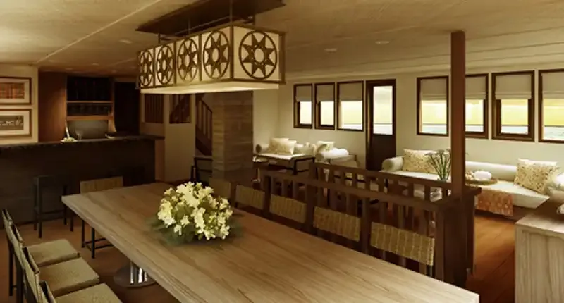 Dining room on board Alila Purnama