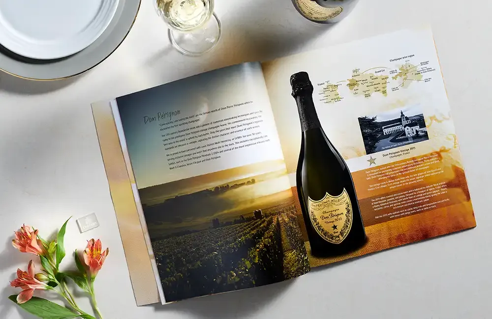 Wine book and champagne in Emirates First Class