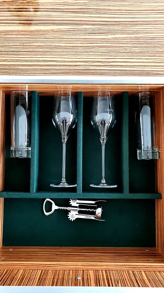 Minibar drawer with glasses in the LoftCube