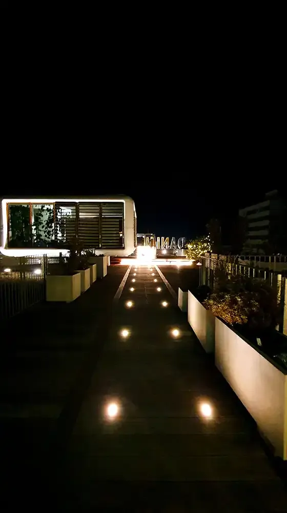 The LoftCube terrace at night