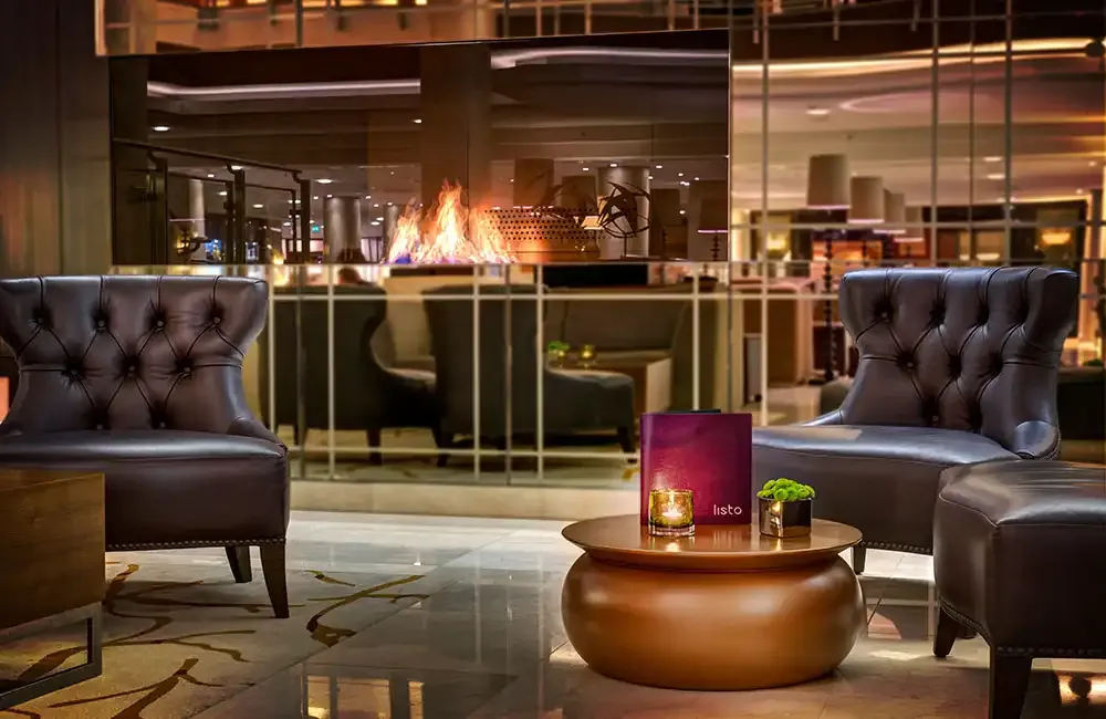Fireplace lounge at the Hilton Berlin
