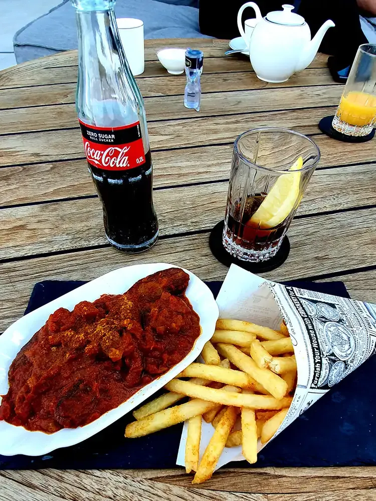 Currywurst and fries at The Fontenay