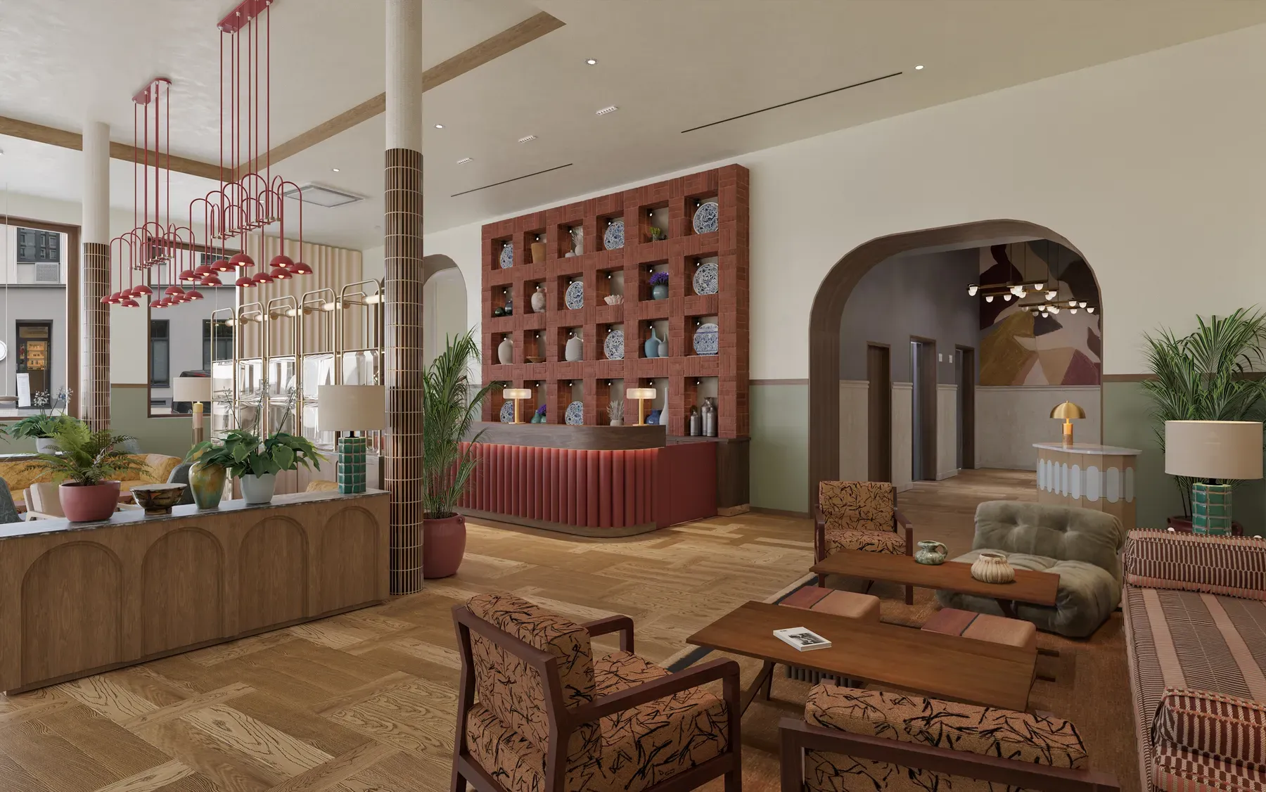 Rendering of the lobby of The Hoxton, Hamburg