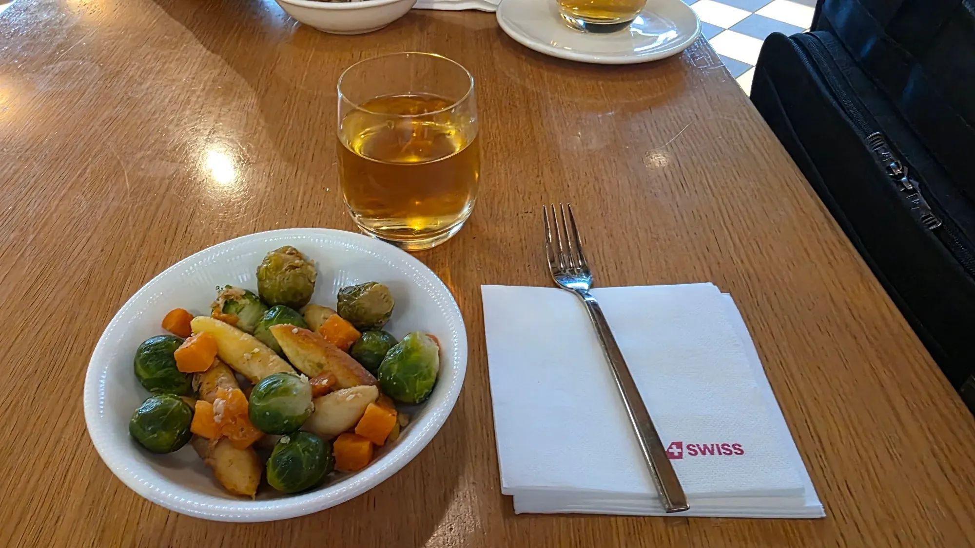 Brussels sprouts with carrots and potato noodles in the SWISS Senator Lounge