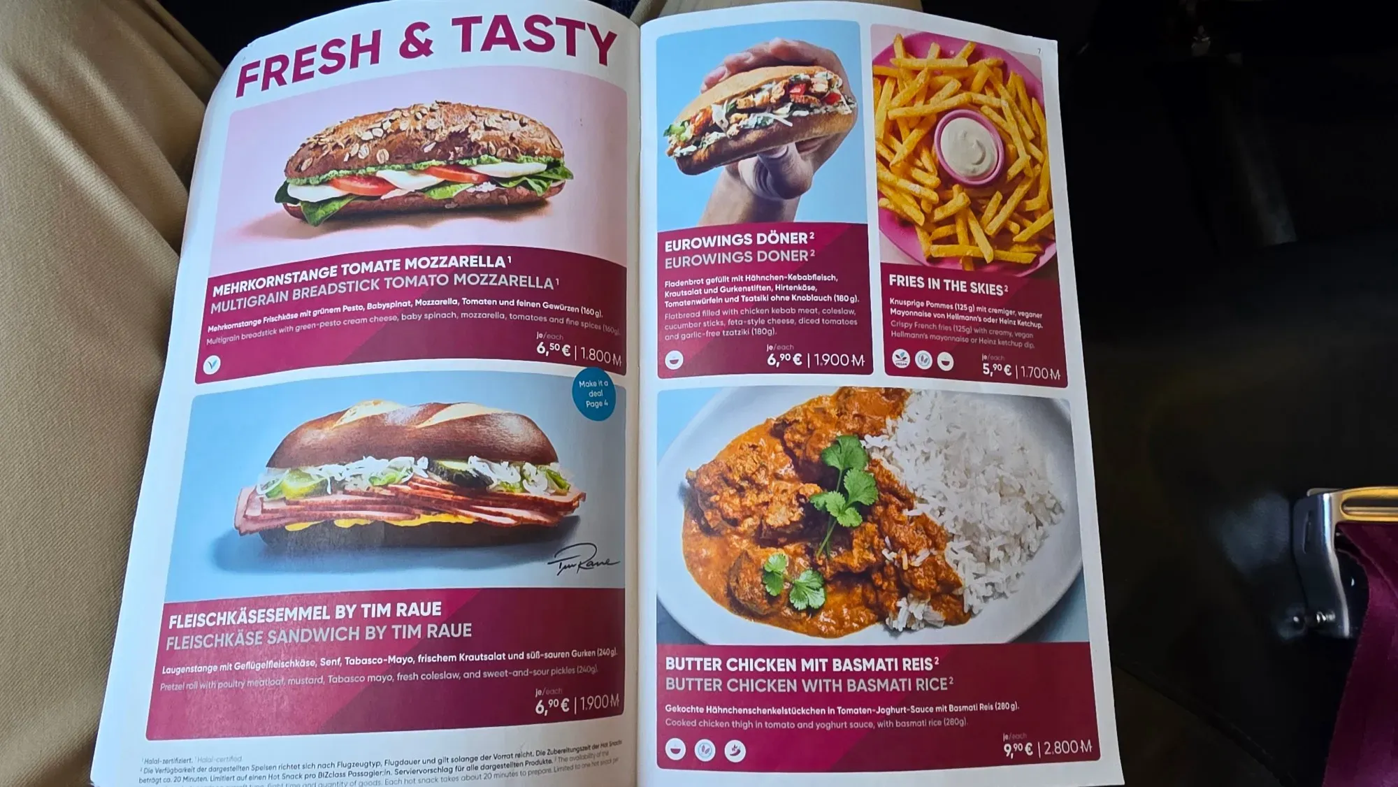 The Wings Bistro menu on board the Eurowings A319