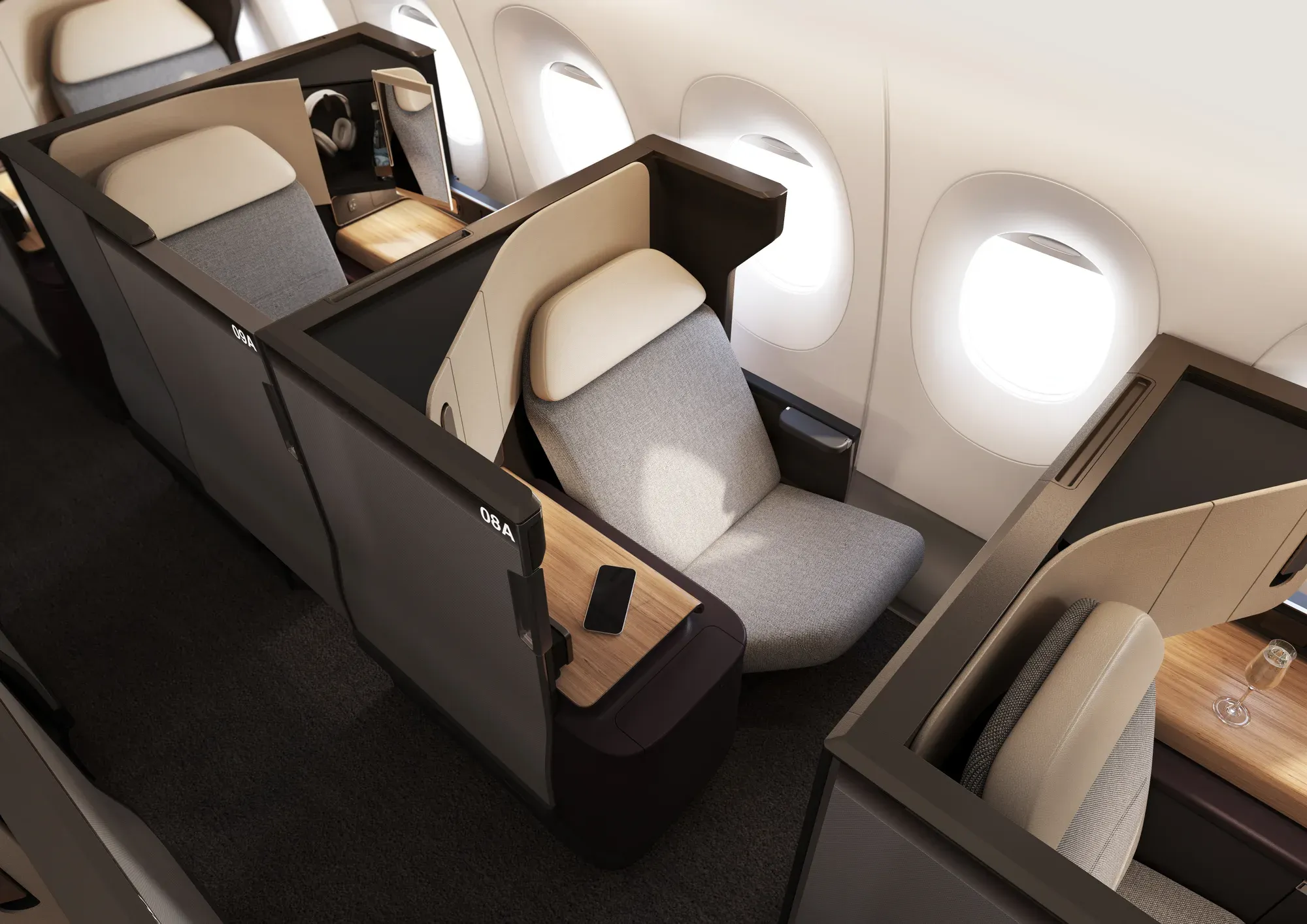 A Business suite with a sliding door on the Qantas A350-1000ULR