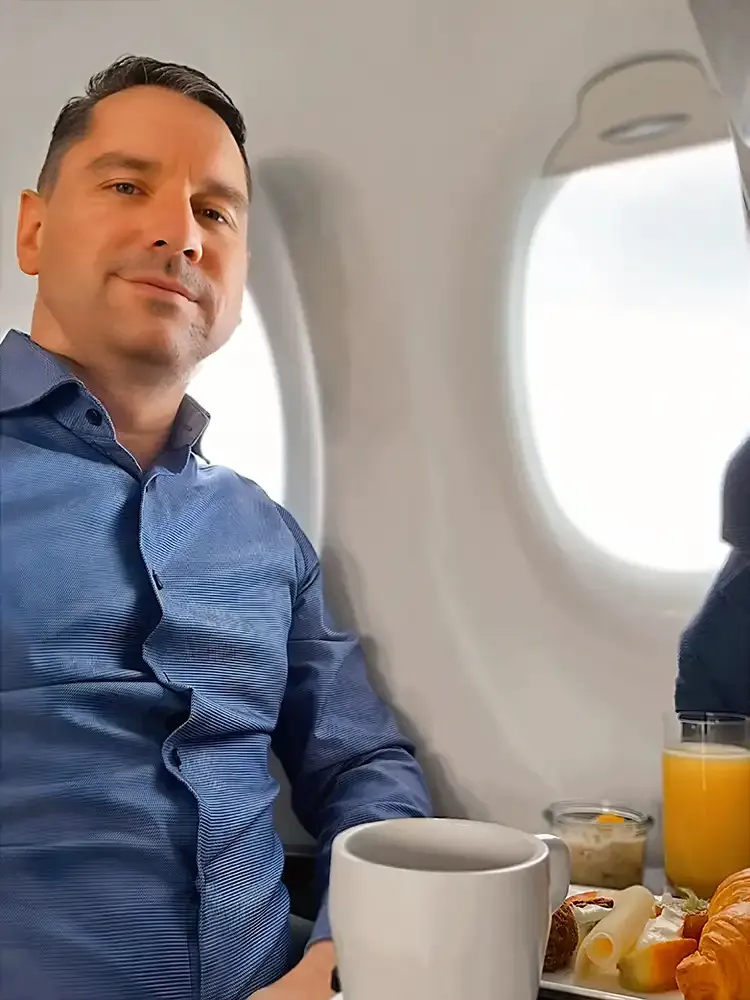 Roger Hohl on board the AirBaltic A220-300 operated for SWISS