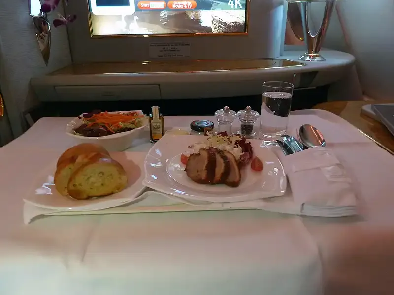 Meal served in the Emirates A380 First Class suite