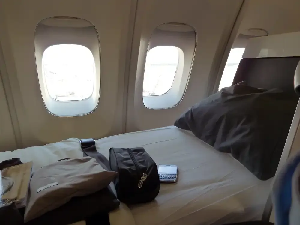 Extra mattress bed on the upper deck of the Lufthansa 747-400 First Class