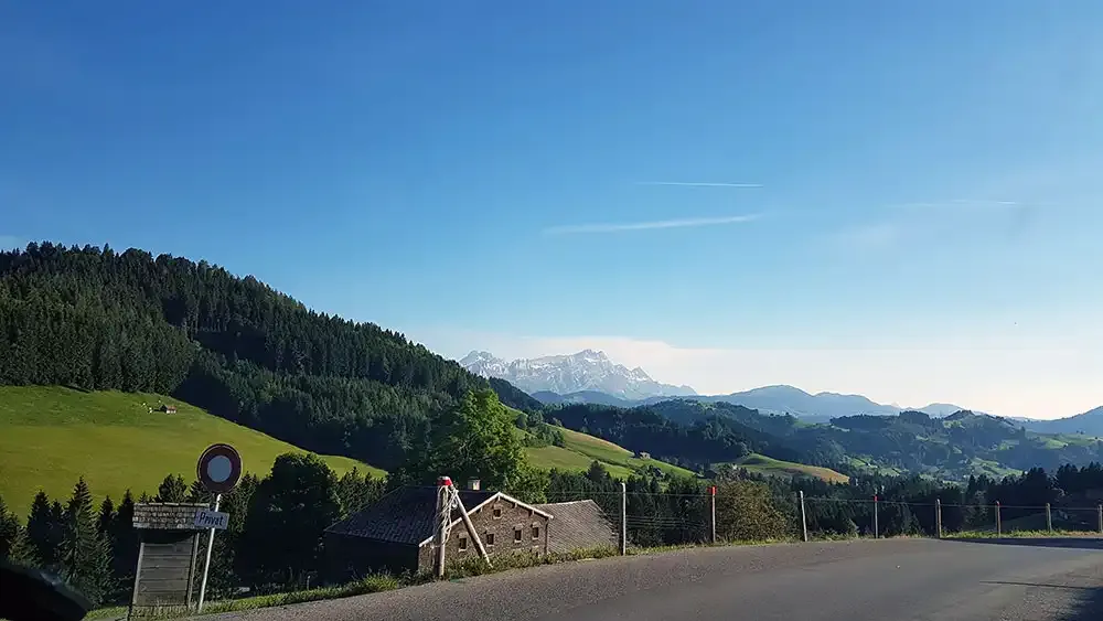Road through the hills of Appenzell on the way to Gonten