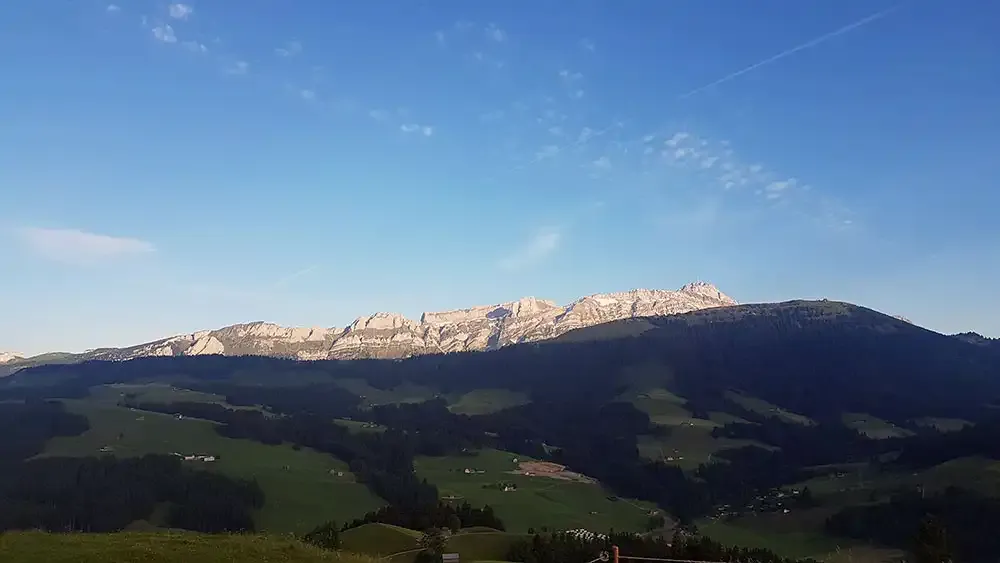 View of the Alpstein mountains from the Null Stern Hotel
