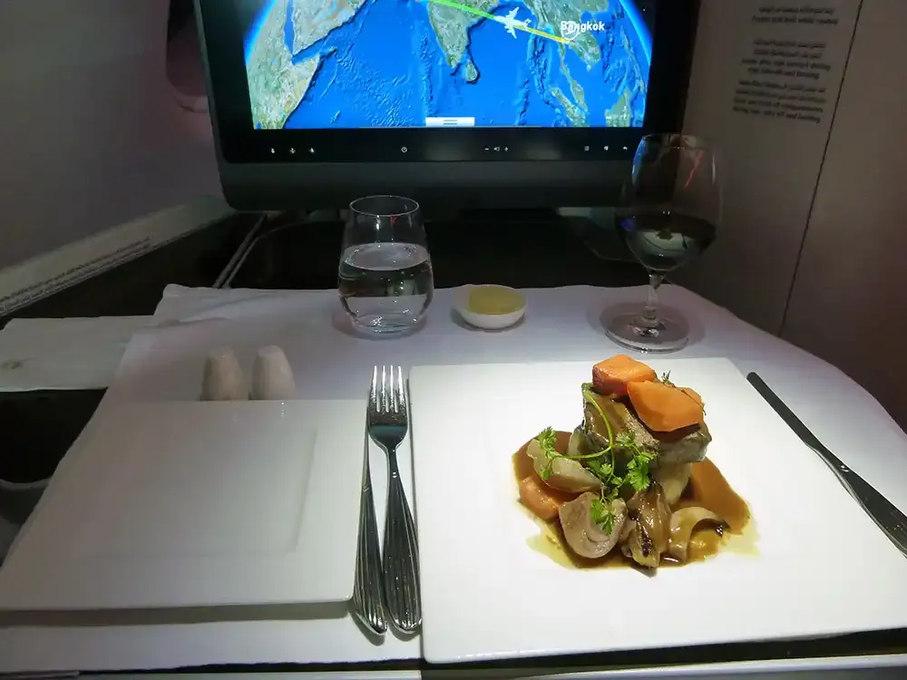 Main course in Qatar Airways A380 Business Class