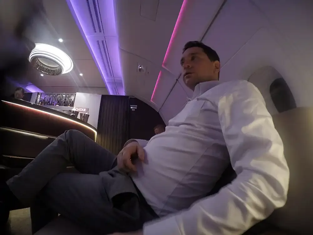 Onboard lounge and bar of the Qatar Airways A380