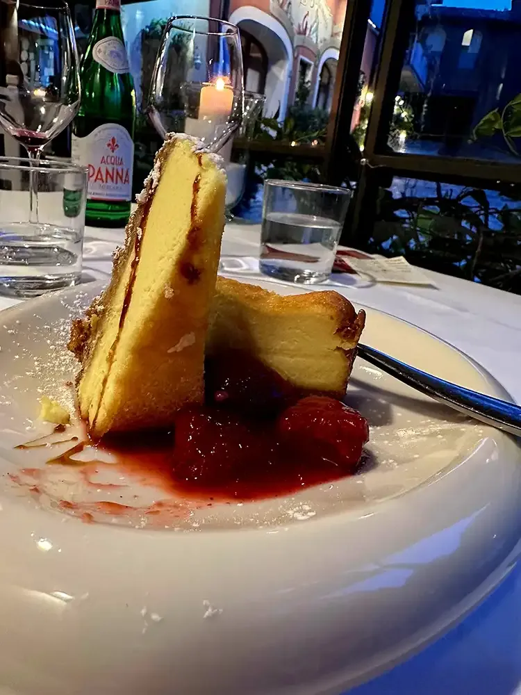 Cheesecake with strawberry pesto at Ristorante Lazaroun