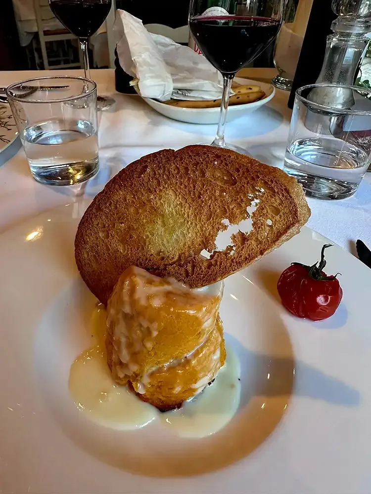 Pumpkin tortino with Parmesan fondue at Ristorante Lazaroun