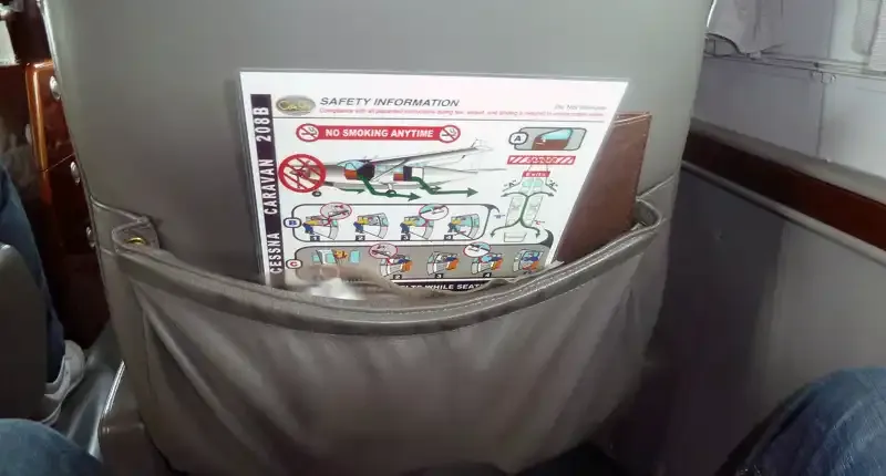 Safety card on the Soneva Kiri aircraft