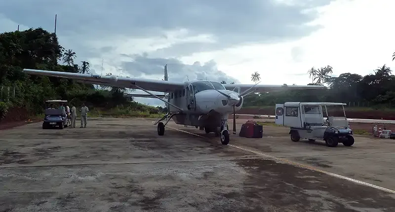Soneva Kiri aircraft on the airstrip