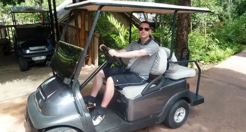 Roger Hohl driving his private buggy at Soneva Kiri
