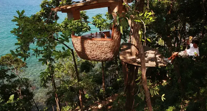 Treetop dining pod at Soneva Kiri