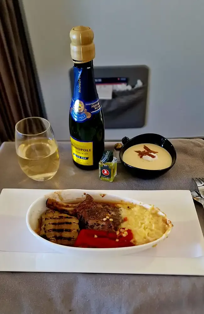 Grilled lamb main course in Turkish Airlines Business Class