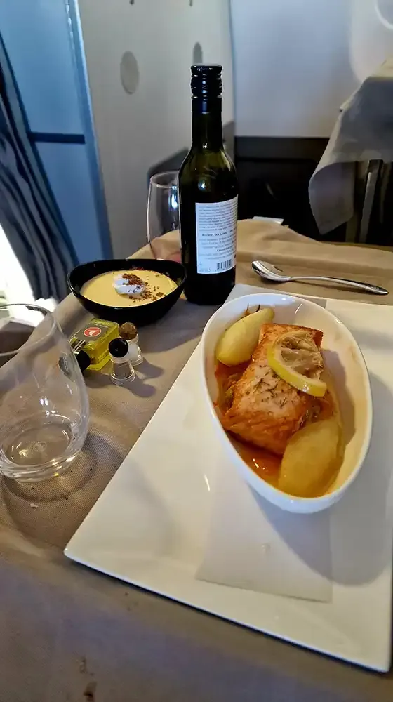 Salmon fillet main course in Turkish Airlines Business Class