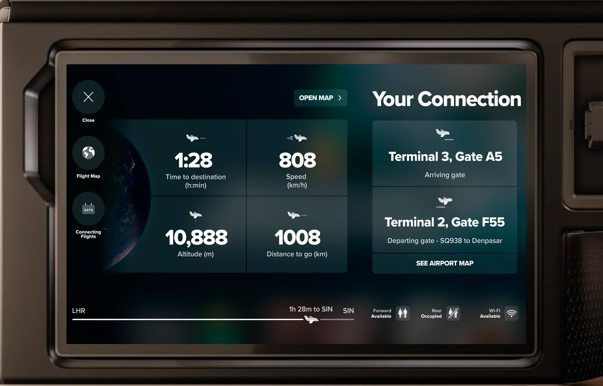 Real-time flight information and connecting gate details on the new KrisWorld
