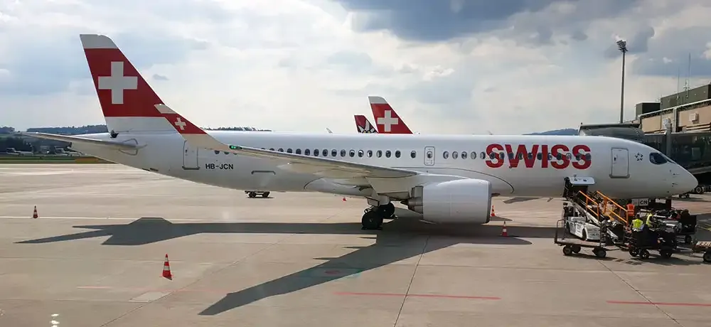 SWISS Airbus A220-300 parked on the apron
